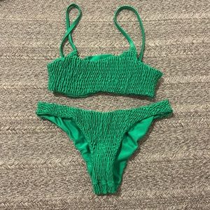 Zaful Green Smocked Bikini Set